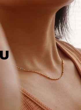 镀18K金彩色滴油珠珠项链不掉色