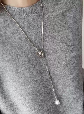 流苏长款几何镂空珍珠金色毛衣链