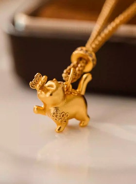 古法轻奢小金猫捉蝴蝶项链女