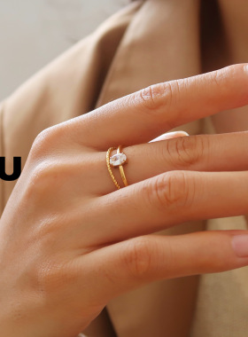 爱心锆石戒指椭圆锆石指环轻奢