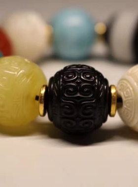 专业定制男士多宝手链手串 多宝散珠红纹石海纹石南红单珠回纹珠