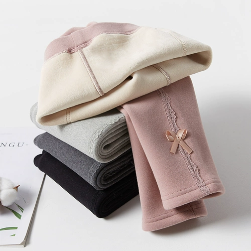 Флисовые осенние леггинсы, детские хлопковые утепленные удерживающие тепло кружевные штаны