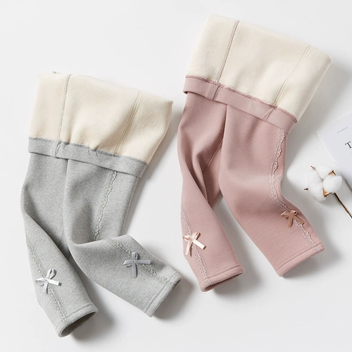 Флисовые осенние леггинсы, детские хлопковые утепленные удерживающие тепло кружевные штаны