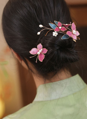 仿绒花掐丝蝴蝶日常发梳汉服头饰
