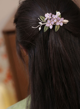 古风紫色缠花花朵发夹汉服头饰品