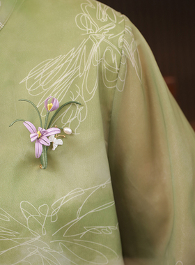 紫色玉兰花手工缠花胸针汉服配饰