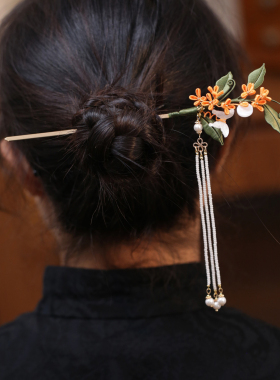 中式缠花桂花流苏发簪汉服头饰品