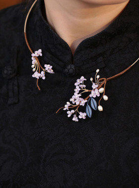 古风璎珞项圈紫色花朵汉服项链女