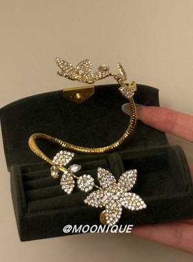 Vintage中古闪钻缠绕流苏戒指女复古轻奢高级感手饰小众设计手镯