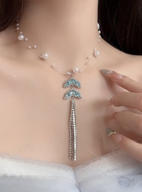 璀璨星河双层叠戴珍珠闪钻鱼尾流苏项链女轻奢甜美气质百搭锁骨链
