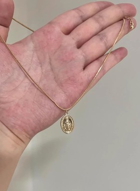 欧美风金色y型双层十字架圆牌项链甜酷辣妹风个性叠戴锁骨链配饰