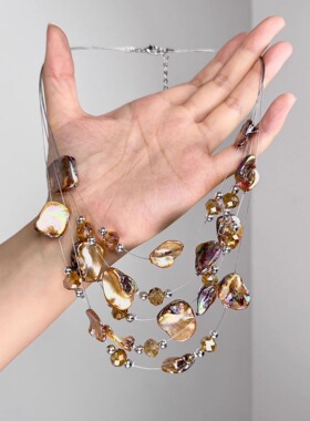 “鎏金溯光”金色贝壳多层项链新款复古高级感时尚小众夸张锁骨链