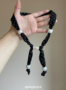 韩版波点串珠丝巾项链女高级感轻奢小众围脖配饰可调节系脖锁骨链