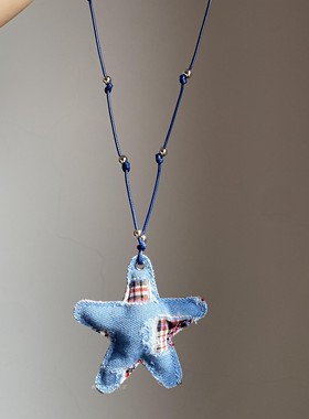 韩系蓝色牛仔布五角星项链2025新款高级感长款毛衣链秋冬百搭配饰