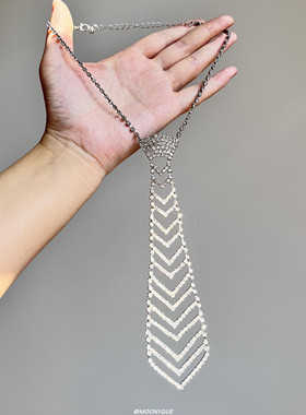中古vintage闪钻镂空线条镶钻领带个性创意百搭礼服西装配饰项链