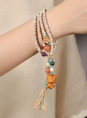 复古原生态星月菩提手链檀香多妹吊坠文玩星月算盘珠盘玩手串