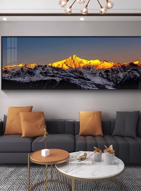 客厅装饰画背靠日照金山轻奢大气沙发背景墙壁挂画办公室山水