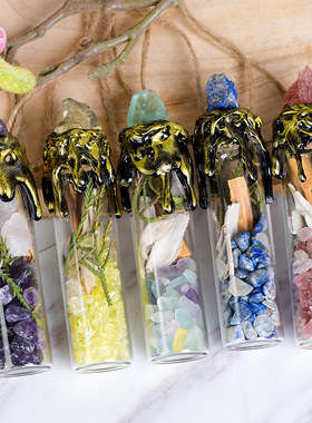 天然白水晶碎石许愿瓶玻璃树七色随身携带原石万圣节漂流瓶批发