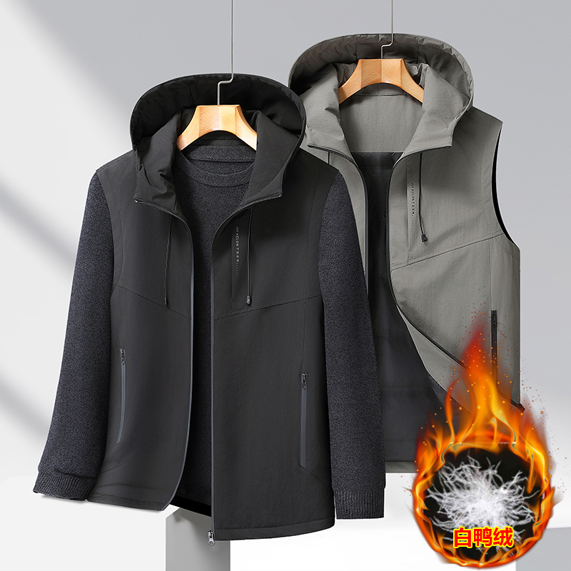九都企鹅加肥加大连帽羽绒马甲男加厚宽松户外马夹保暖潮胖子背心 - 图2