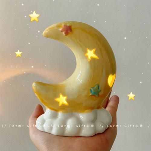可爱陶瓷氛围月亮小夜灯桌面摆件生日礼物女生闺蜜61儿童节伴手礼 - 图2