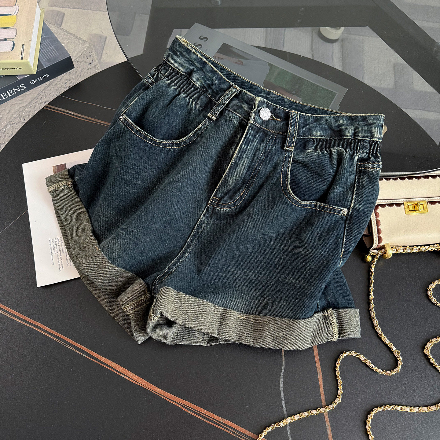 休闲运动套装女早秋新款圆领卡通印花条纹拼接上衣牛仔短裤两件套,淘宝优惠券,粉丝福利购,淘宝优惠卷