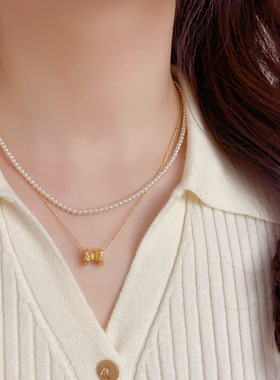 轻奢锆石扭曲双层珍珠锁骨链