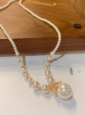 小众锆石皇冠玻璃珠毛衣链轻奢