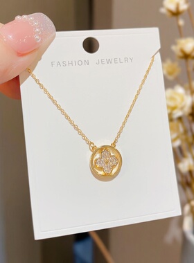 日韩轻奢微镶锆石四叶圆环锁骨链