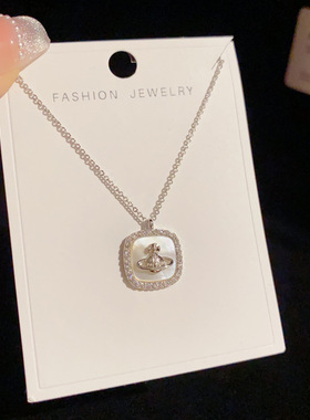 韩版时尚贝壳土星几何吊坠项链