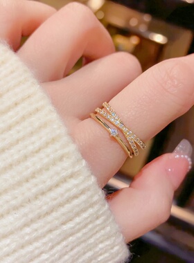 轻奢小众满钻多层开口超闪食指戒