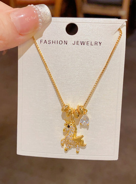 轻奢简约独角兽吊坠项链女