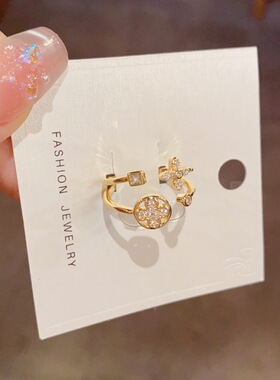 轻奢锆石四叶花开口食指戒