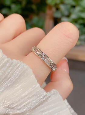 法式银色锆石几何开口戒超闪