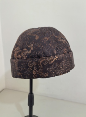 定做手工制作真丝香云纱地主帽瓜皮帽渔夫帽盆帽防晒帽女士帽子