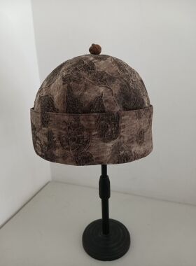 定做手工制作真丝香云纱地主帽瓜皮帽渔夫帽盆帽防晒帽女士帽子