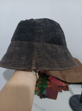 定做手工制作绢纺香云纱真丝渔夫帽盆帽防晒帽女士帽子钓鱼大檐