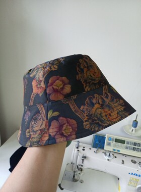 定做手工制作真丝香云纱渔夫帽盆帽防晒帽女士帽子钓鱼帽大檐帽