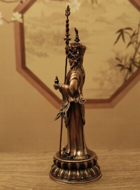 尼泊尔工艺紫铜做旧莲花生大士佛像家居摆件10公分三寸寺庙佛堂供