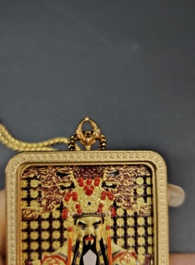 唐卡空盒龙王广济五爷藏式唐卡外壳男女吊坠随身佩戴手绘唐卡画盒