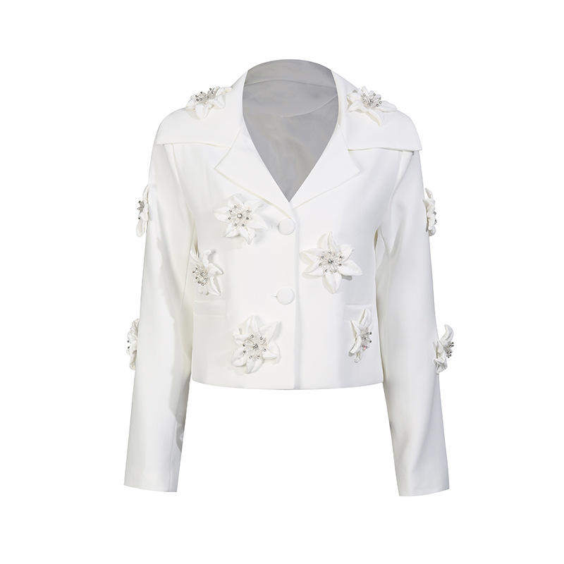 新款小众设计感立体花朵两件套 2025冬翻领两粒扣上衣+高腰半身裙,淘宝优惠券,粉丝福利购,淘宝优惠卷