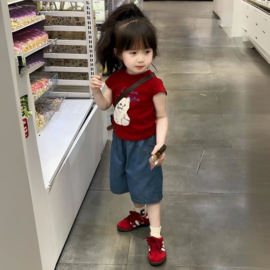 女童夏季套装2026新款儿童洋气时髦短袖T恤牛仔短裤女宝宝两件套,淘宝优惠券,粉丝福利购,淘宝优惠卷