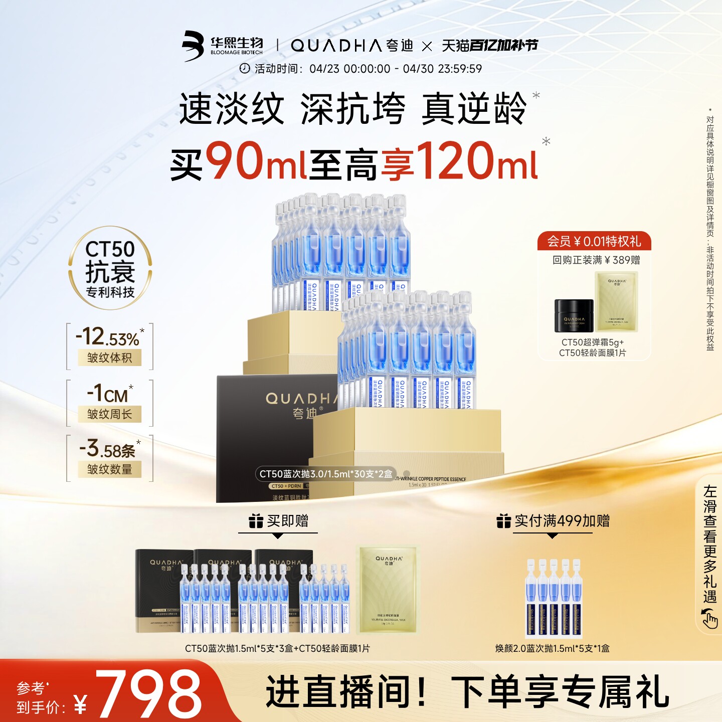 【双11抢购】夸迪焕颜2.0蓝次抛面部精华液蓝铜胜肽紧致