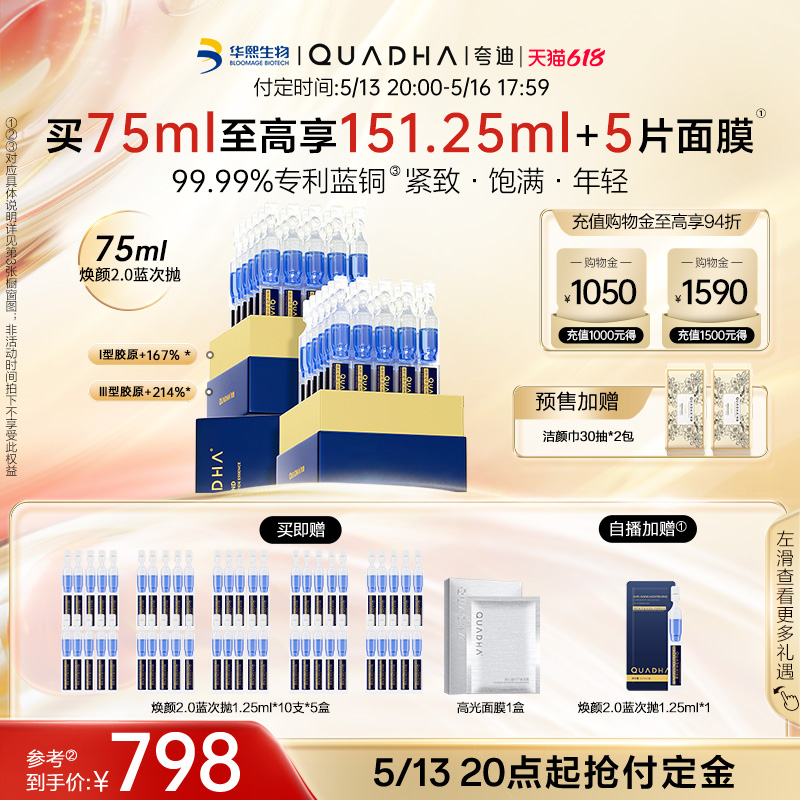 【618抢先加购】华熙生物夸迪焕颜2.0蓝次抛精华液蓝铜胜肽抗皱