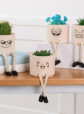 ins吊脚娃娃可爱盆栽仿真多肉仙人掌植物摆件桌面创意家居装饰品