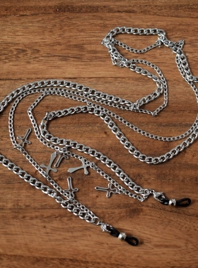 复古个性朋克雕花太阳镜男女暗黑十字链不锈钢眼镜挂链条超酷墨镜