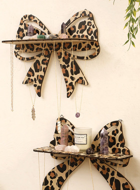 跨境新品木质豹纹蝴蝶结样式水晶墙壁置物架简约家居卧室民宿装饰