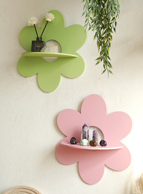 跨境新品木质花朵形状墙壁水晶收纳置物架 简约民宿家居挂件装饰