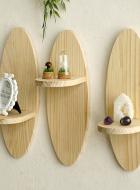 跨境新品椭圆形状创意实木墙壁置物架 简约家居民宿卧室客厅装饰