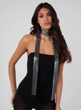 欧美时尚夜店潮流金属亮片围巾项链女百搭个性围脖项饰