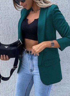 春秋新款通勤OL风黑色百搭长袖西装外套开衫女Women's suit c